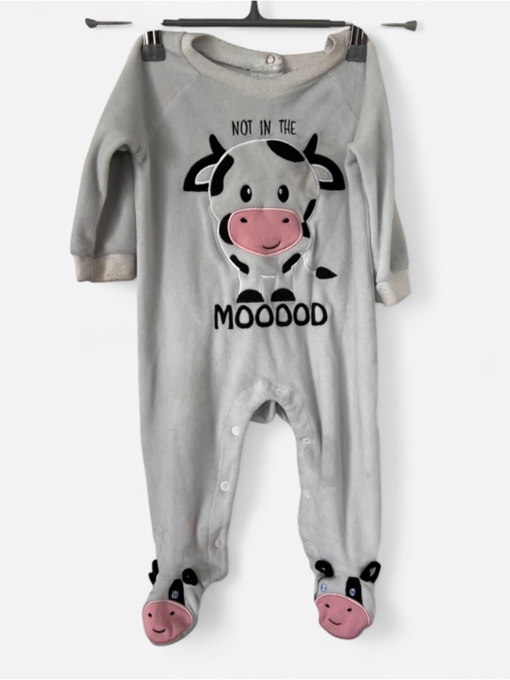 Baby One-Piece Footed Sleeper - Gray Cow Print